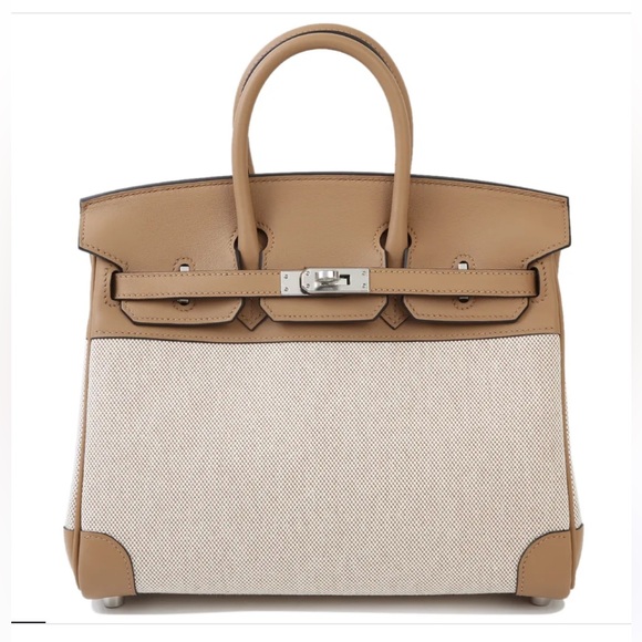 HERMÈS Limited Edition Birkin 25 handbag in Chai Swift leather and Toile H - Picture 1 of 14